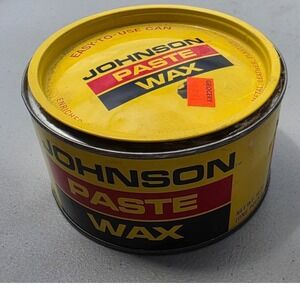 Vintage Johnson Paste Wax 16 oz Metal Tin Original Wood Floor Polish Yellow Can